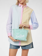 Borsa Mini Vanity in canvas di cotone verde acqua
