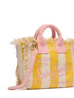 Borsa Mini Vanity in canvas di cotone con stampa a righe