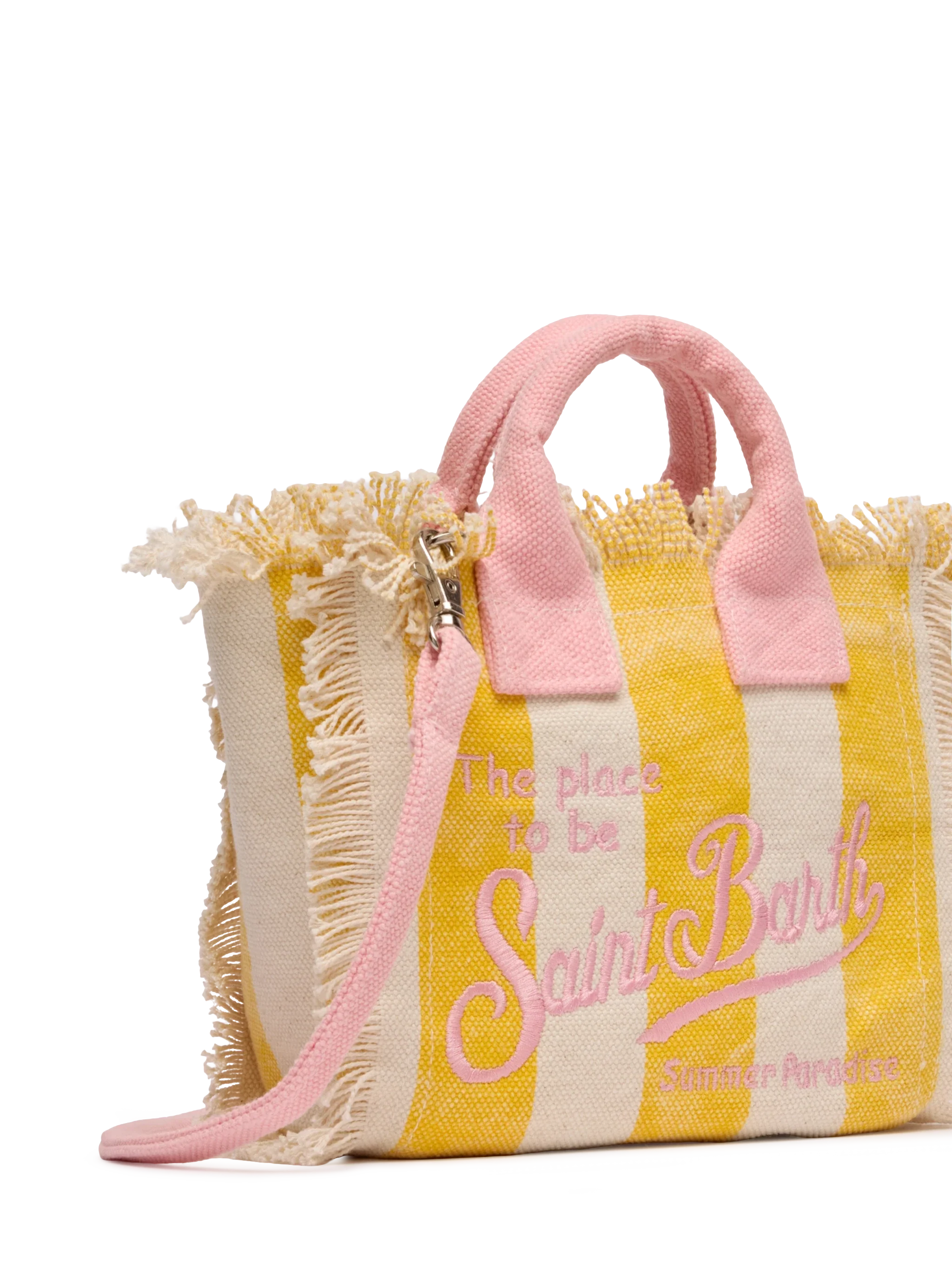 Borsa Mini Vanity in canvas di cotone con stampa a righe