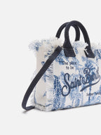 Borsa Vanity mini in canvas con stampa toile de Jouy blu
