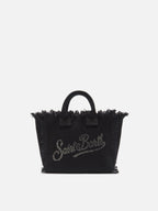 Borsa Vanity mini in canvas nera con logo in strass