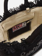 Borsa Vanity mini in canvas nera con logo in strass