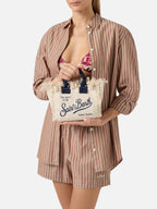 Borsa Vanity mini in canvas bianca con dettagli blu
