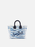Borsa Vanity mini in canvas con stampa zebrata blu
