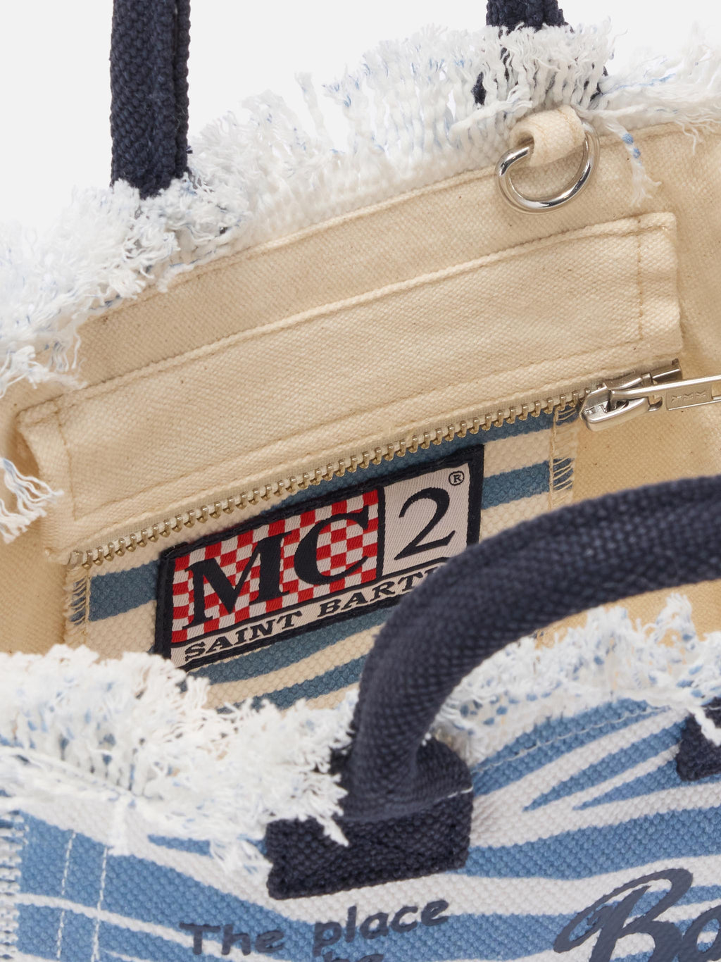 Borsa Vanity mini in canvas con stampa zebrata blu