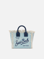 Borsa Vanity mini in canvas a righe azzurre con dettagli blu