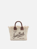 Borsa Vanity mini in canvas a righe marroni con dettagli a contrasto