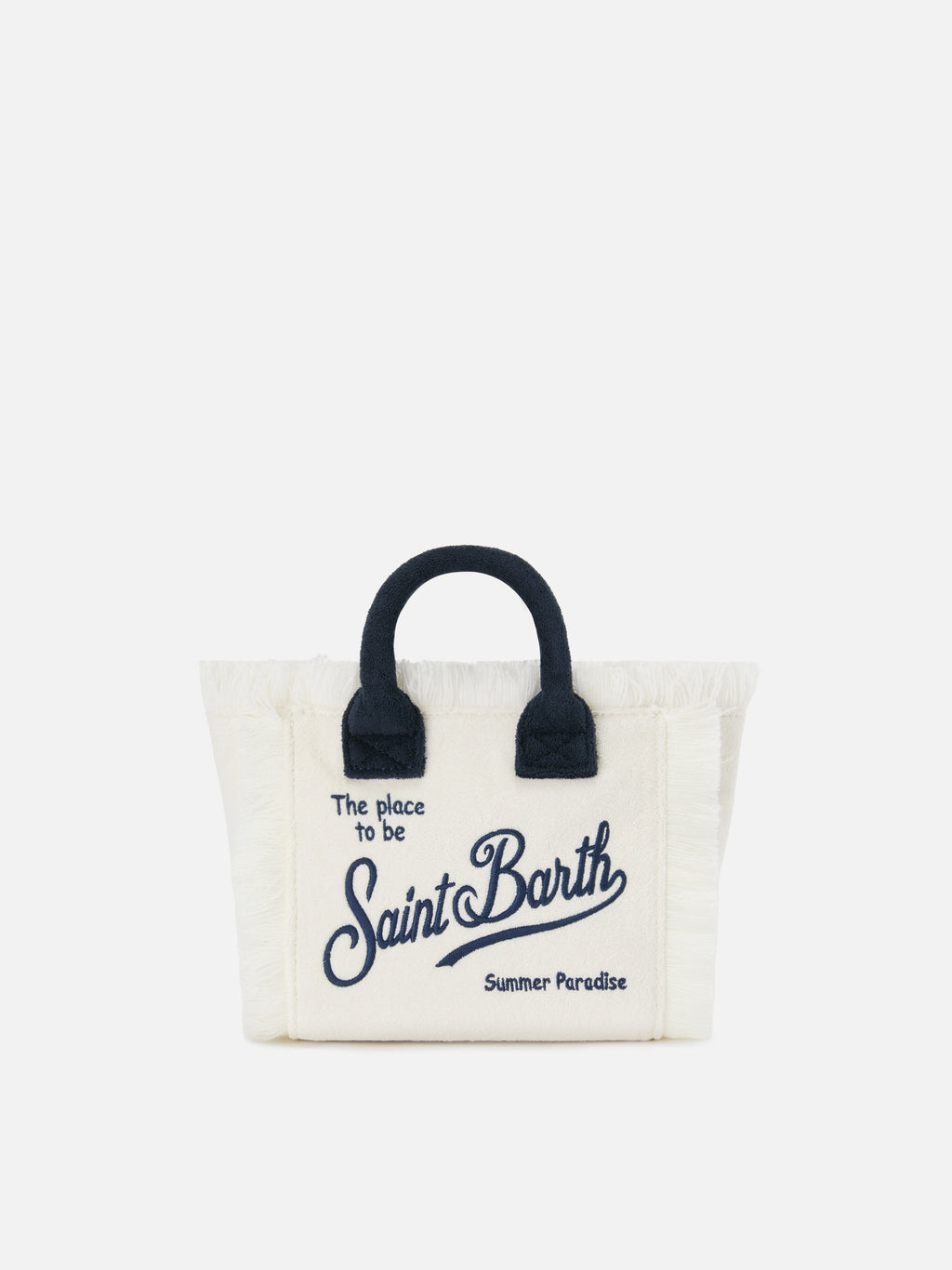 Borsa Vanity mini in tessuto effetto spugna bianco con logo ricamato