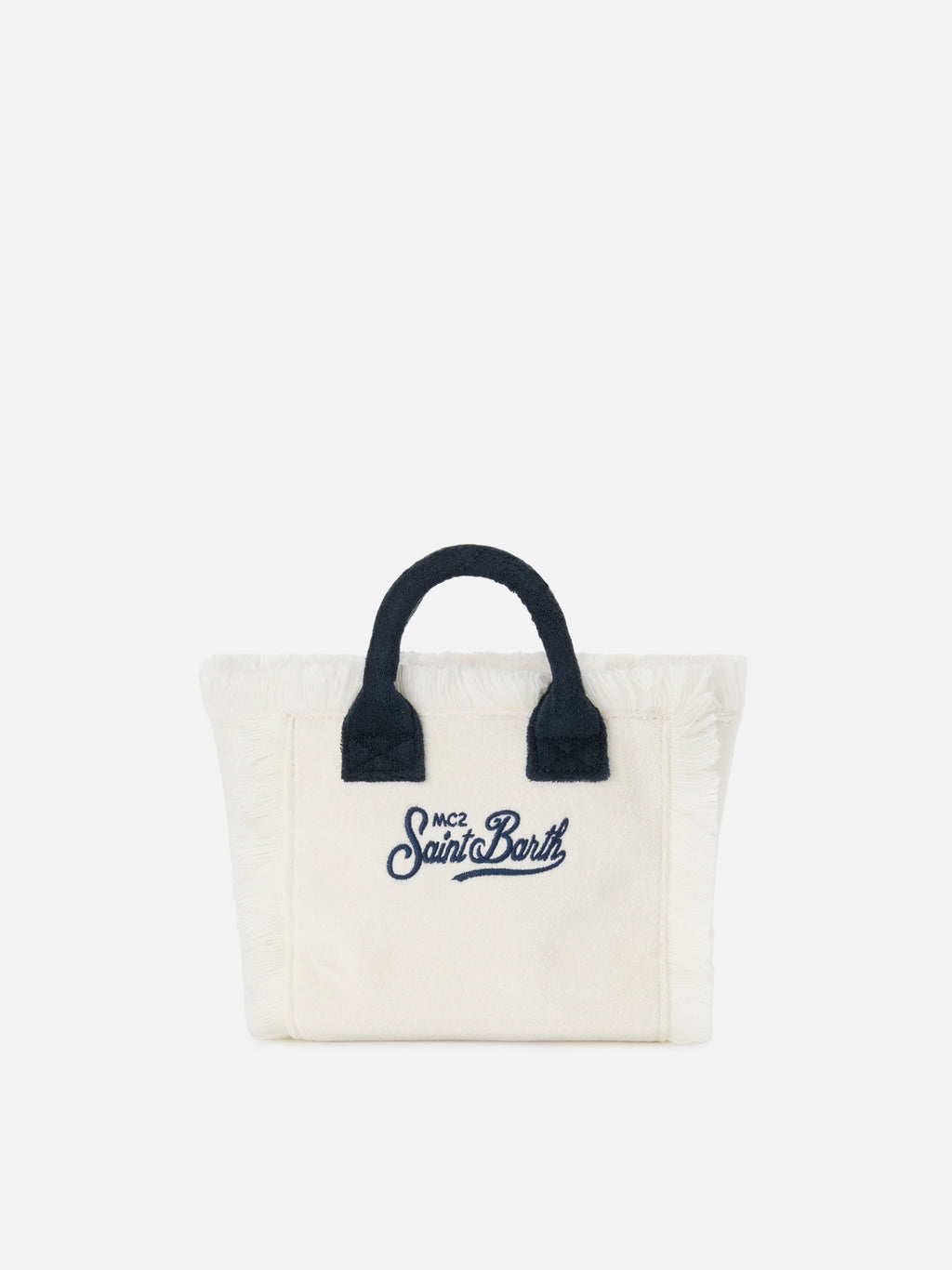 Borsa Vanity mini in tessuto effetto spugna bianco con logo ricamato