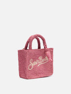 Borsa Mini Vanity in rafia rosa con ricamo Saint Barth