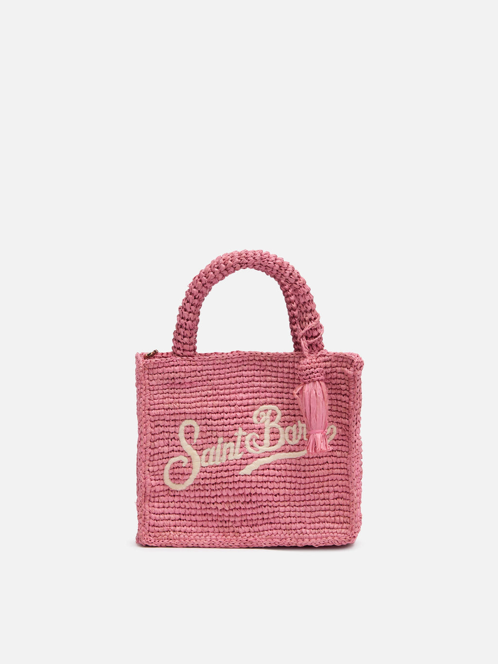 Borsa Mini Vanity in rafia rosa con ricamo Saint Barth