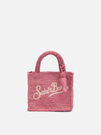 Borsa Mini Vanity in rafia rosa con ricamo Saint Barth