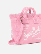 Borsa Vanity mini in lino rosa tinta unita con tracolla removibile