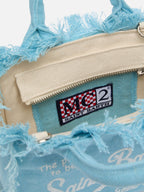 Borsa Mini Vanity in 100% LINO azzurro