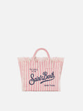 Borsa Vanity in lino a righe fini rosa e bianche