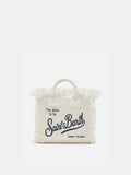 Borsa Vanity mini in lino bianca tinta unita con tracolla removibile