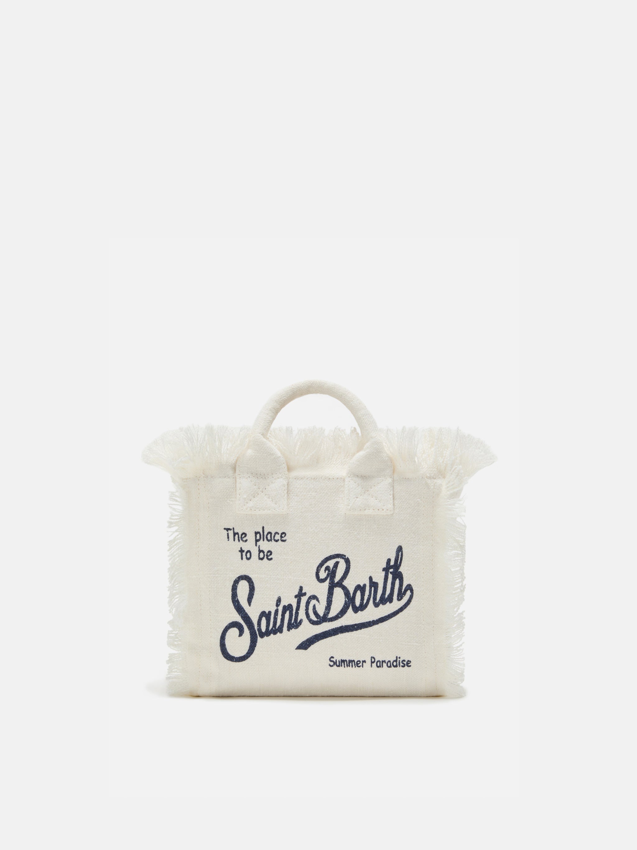 Borsa Vanity mini in lino bianca tinta unita con tracolla removibile