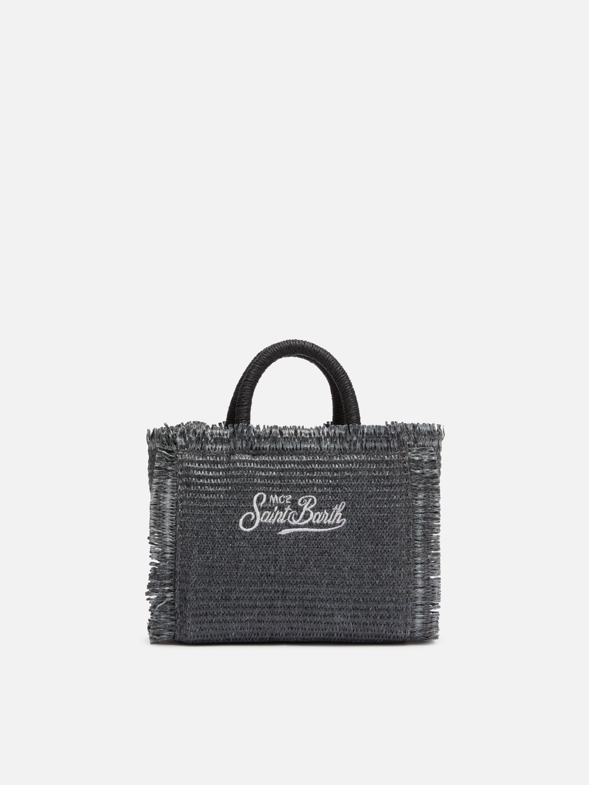 Borsa Mini Vanity effetto paglia con decorazioni in strass