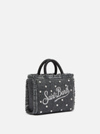 Borsa Mini Vanity effetto paglia con decorazioni in strass