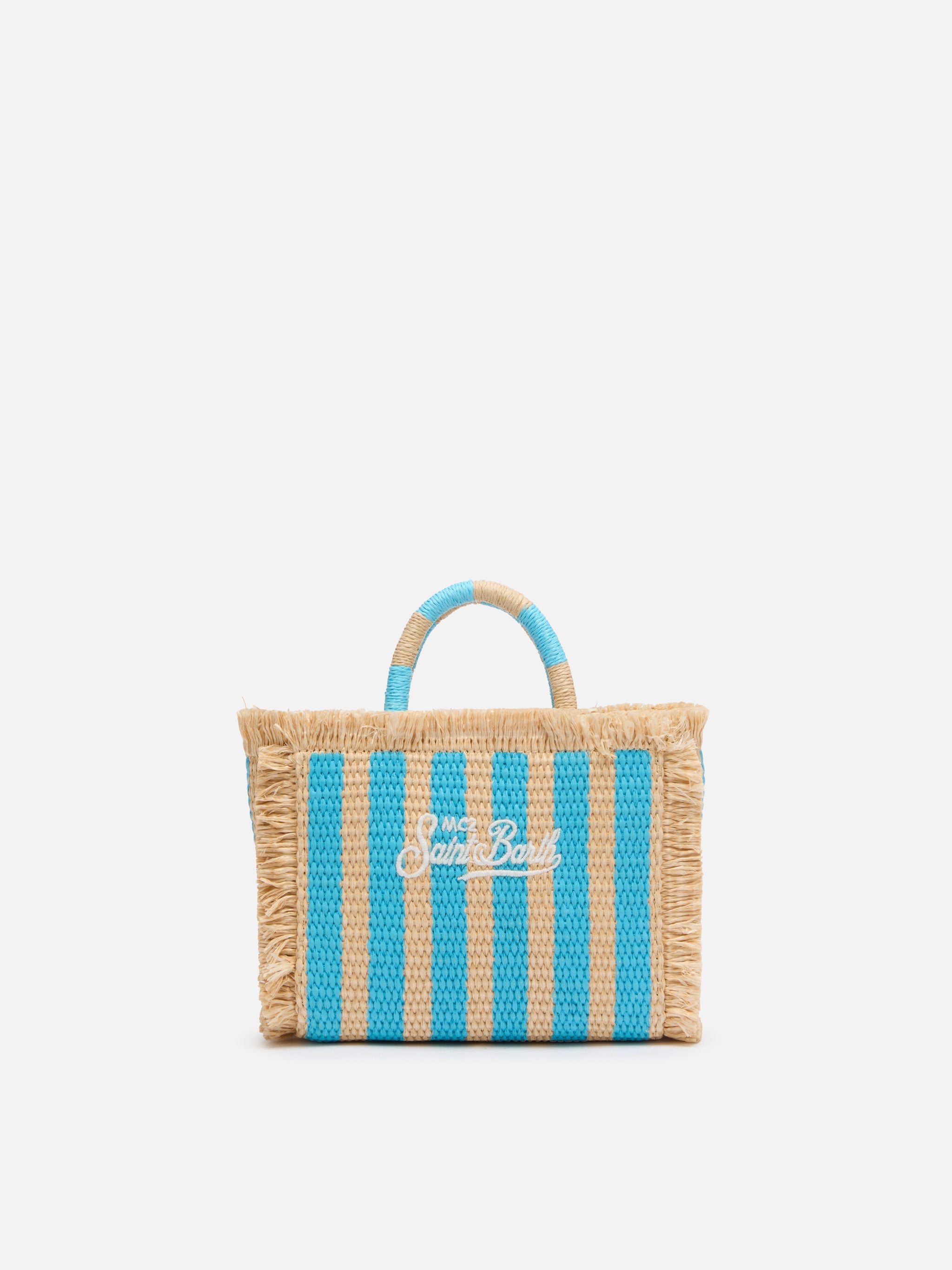 Borsa Mini Vanity effetto paglia con stampa a righe