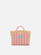 Borsa Mini Vanity effetto paglia con stampa a righe