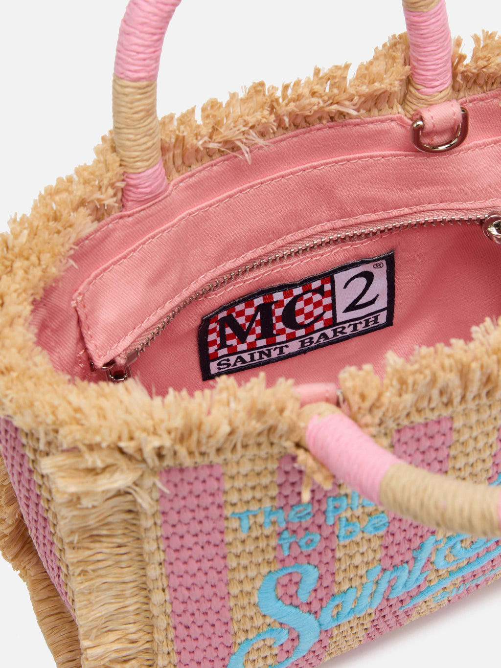 Borsa Mini Vanity effetto paglia con stampa a righe