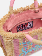 Borsa Mini Vanity effetto paglia con stampa a righe