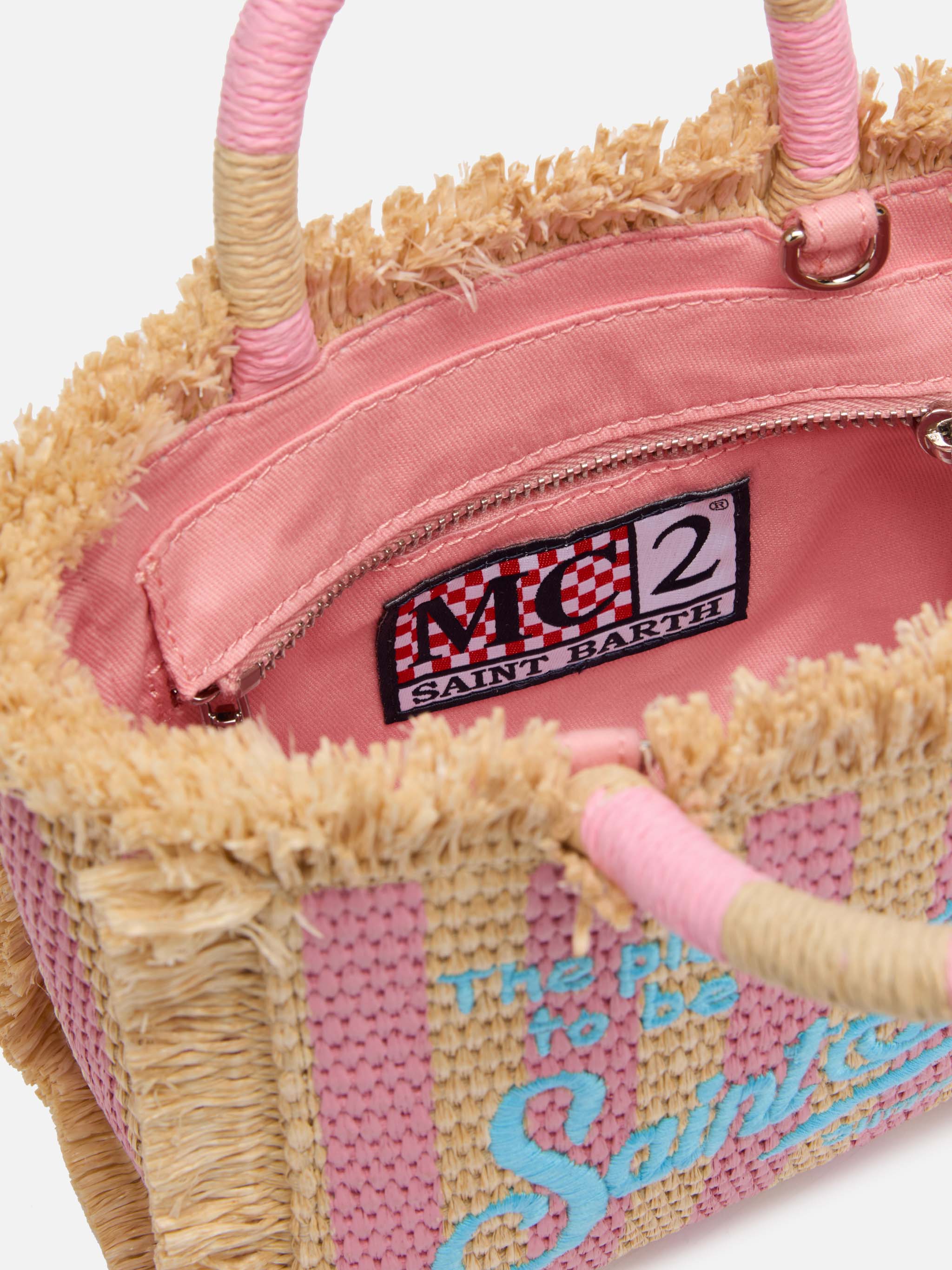 Borsa Mini Vanity effetto paglia con stampa a righe