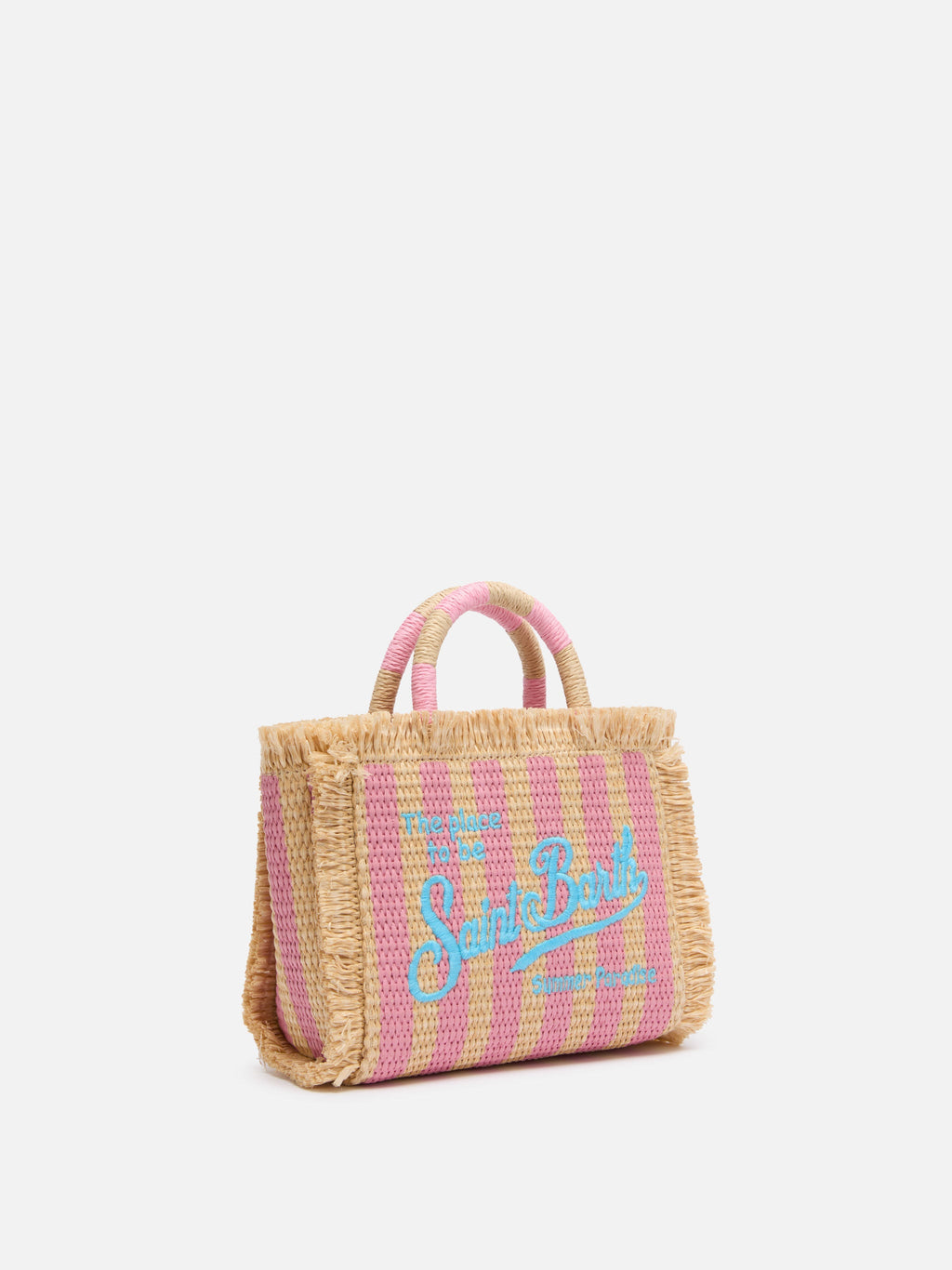 Borsa Mini Vanity effetto paglia con stampa a righe
