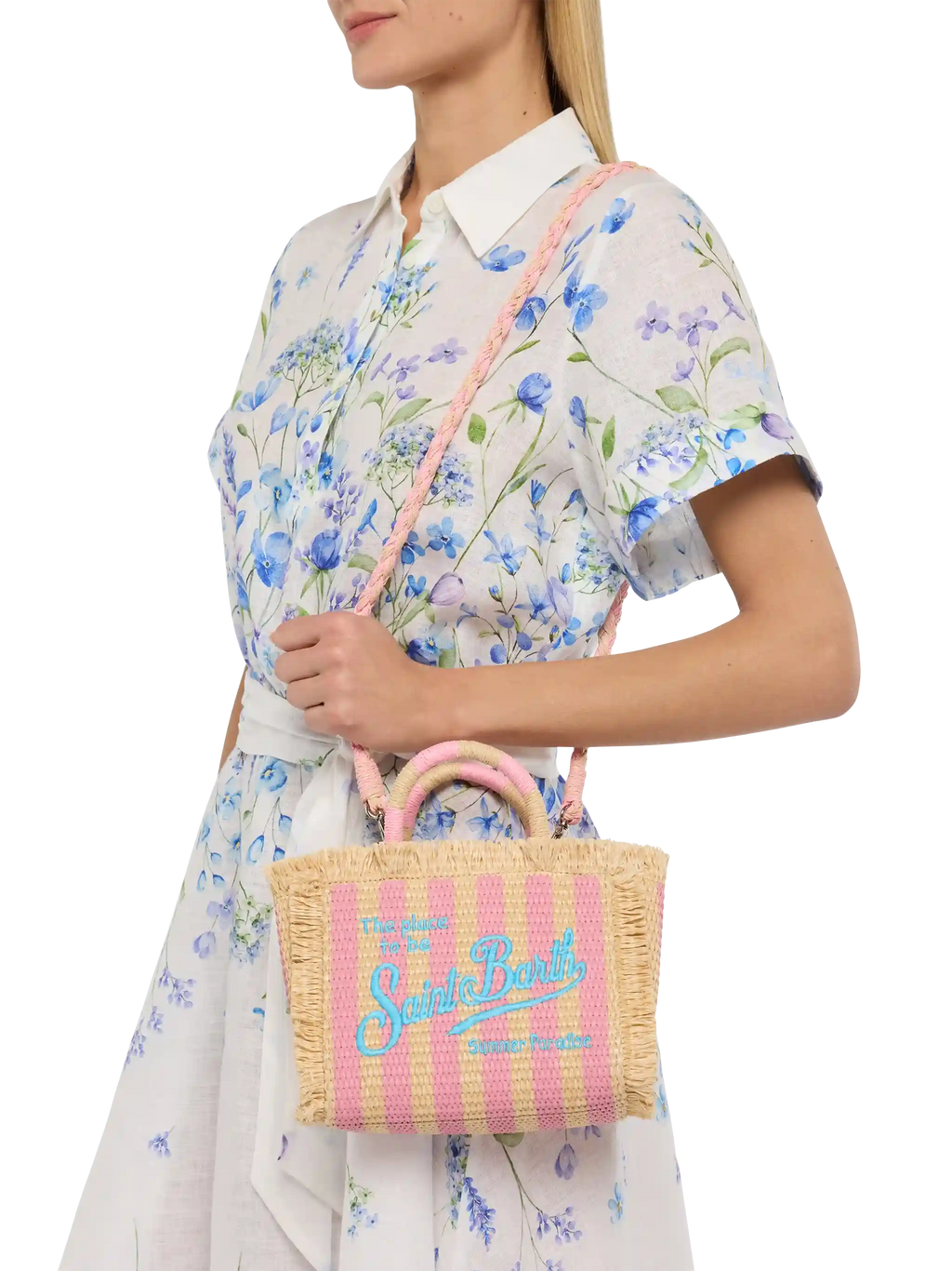 Borsa Mini Vanity effetto paglia con stampa a righe