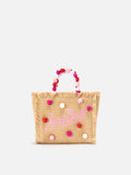 Borsa Vanity mini in tessuto effetto paglia con manico con perline