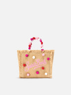Borsa Vanity mini in tessuto effetto paglia con manico con perline