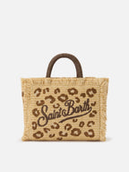 Borsa Colette in tessuto effetto paglia con ricamo leopardato
