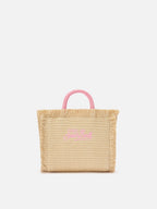 Borsa Vanity mini in tessuto effetto paglia con logo ricamato