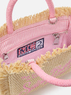 Borsa Vanity mini in tessuto effetto paglia con logo ricamato