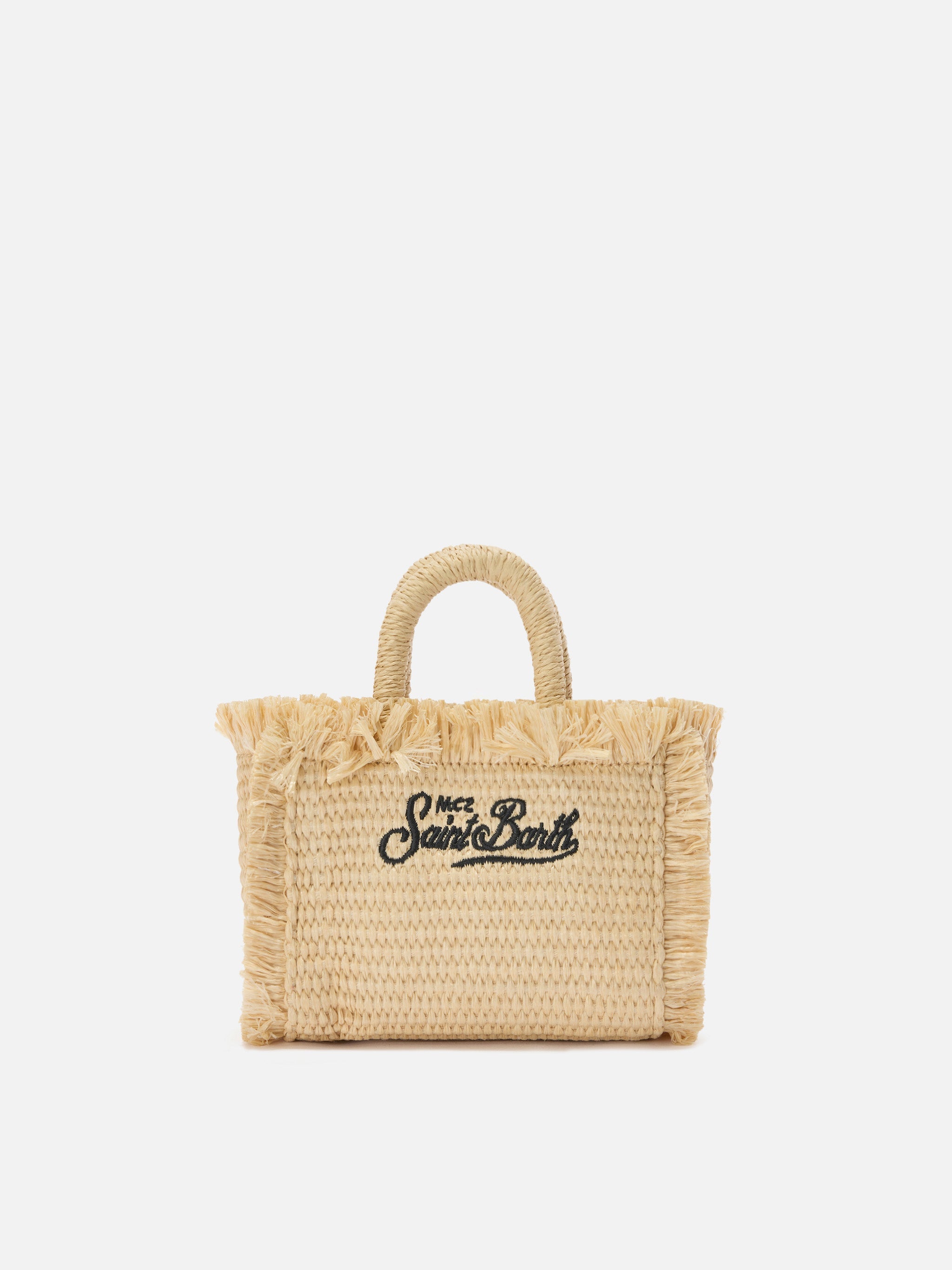 Borsa Vanity micro effetto paglia con dettagli blu