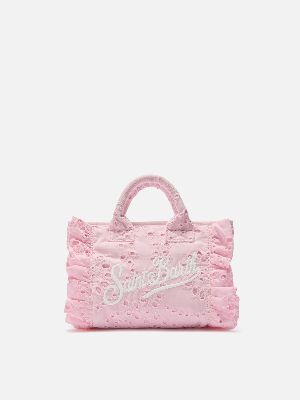 Borsa Vanity mini volant in cotone sangallo rosa
