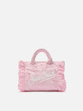 Borsa Vanity mini volant in cotone sangallo rosa
