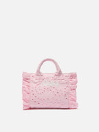 Borsa Vanity mini volant in cotone sangallo rosa