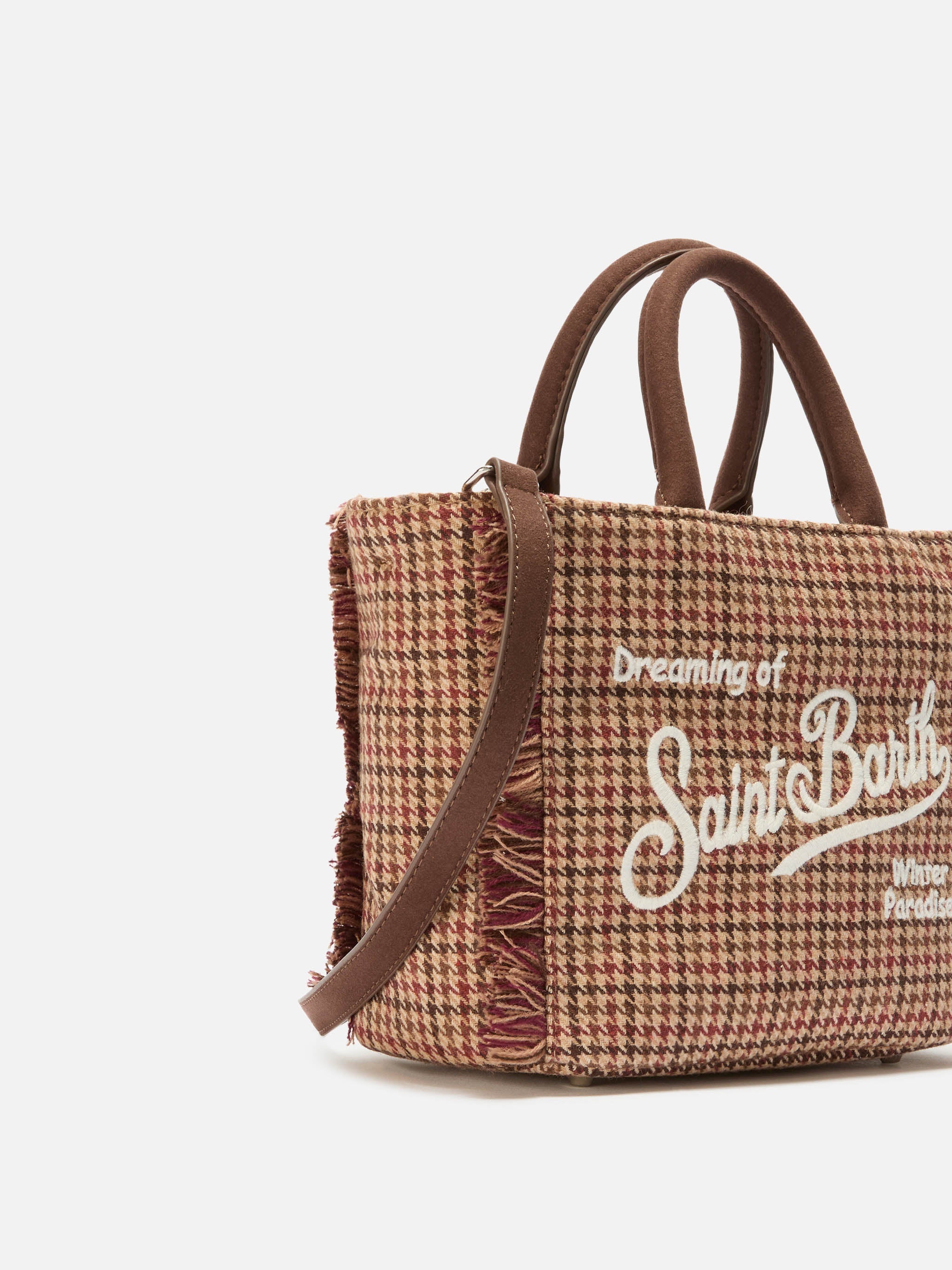 Borsa Vanity Mini Wool pied de poule bordeaux