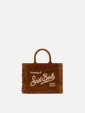 Borsa a mano Vanity Mini Velvet in velluto e faux suede marrone