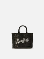 Borsa a mano Vanity Mini Velvet in velluto e paillettes nero