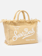Borsa a spalla Vanity in canvas di cotone beige