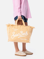 Borsa a spalla Vanity in canvas di cotone beige