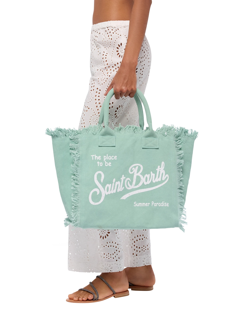 Borsa a spalla Vanity in canvas di cotone verde salvia