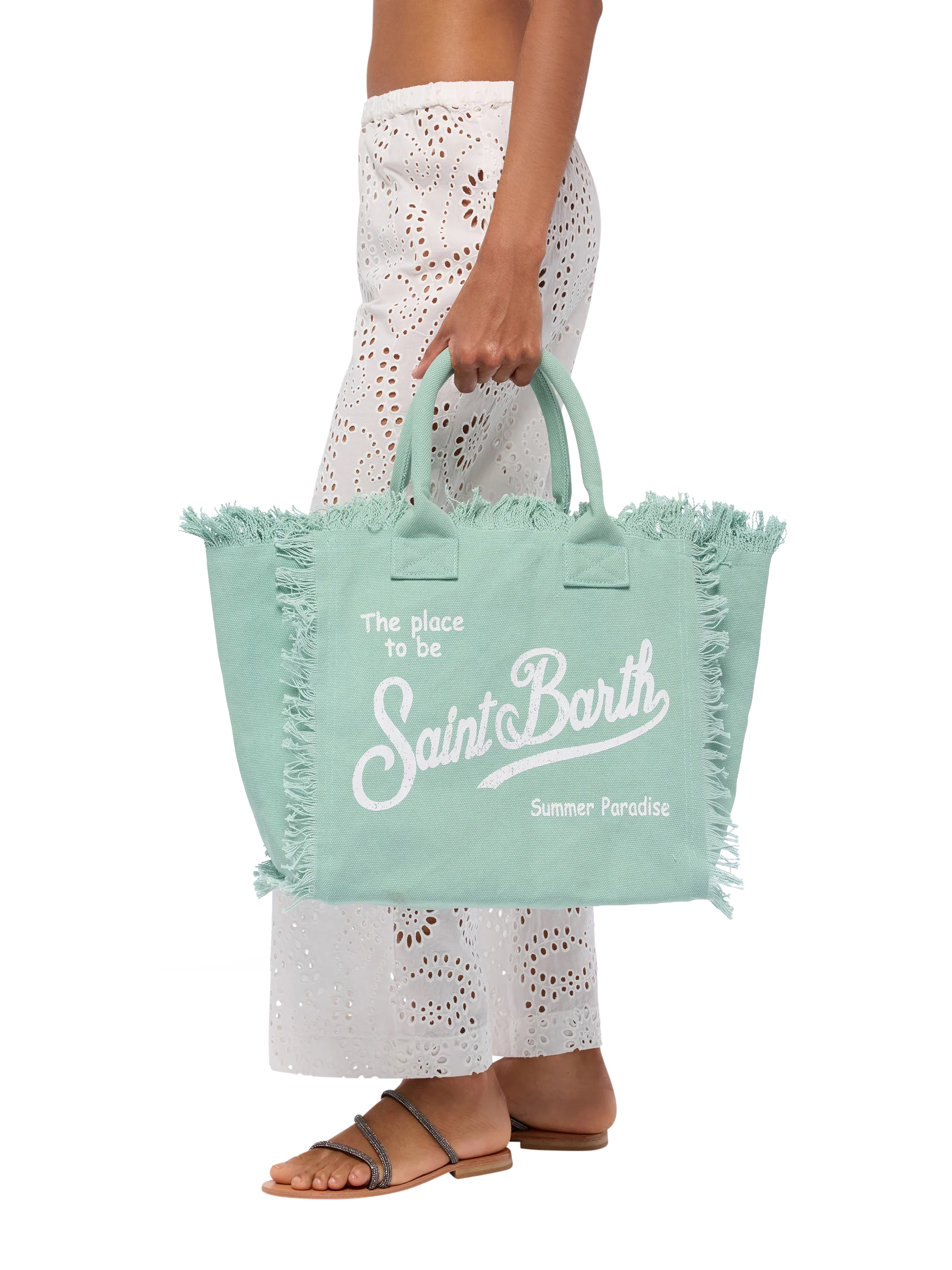 Borsa a spalla Vanity in canvas di cotone verde salvia