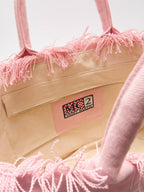 Borsa Vanity regular rosa in canvas con frange