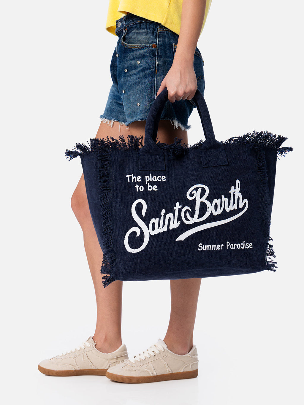 Borsa a spalla Vanity in canvas di cotone blue navy