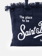 Borsa a spalla Vanity in canvas di cotone blue navy