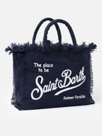 Borsa a spalla Vanity in canvas di cotone blue navy